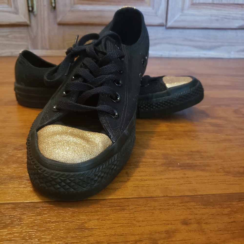 Black and gold glitter chucks